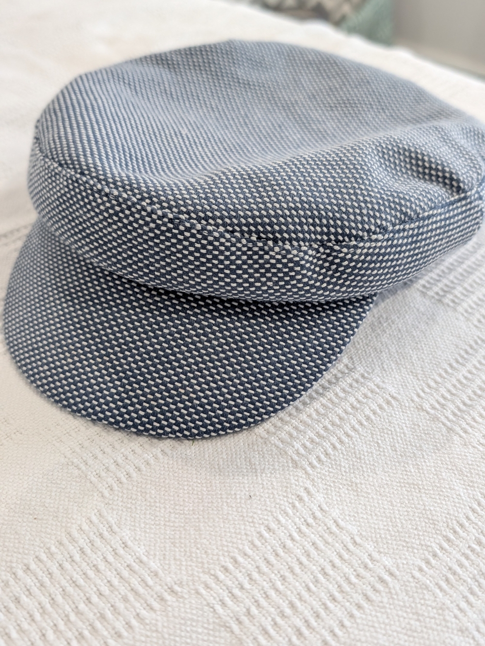 Women's Navy and White Woven Baker Boy Hat